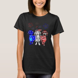 Rot Weiß Blau Dachshund USA-Flagge Feuerwerk 4. Ju T-Shirt
