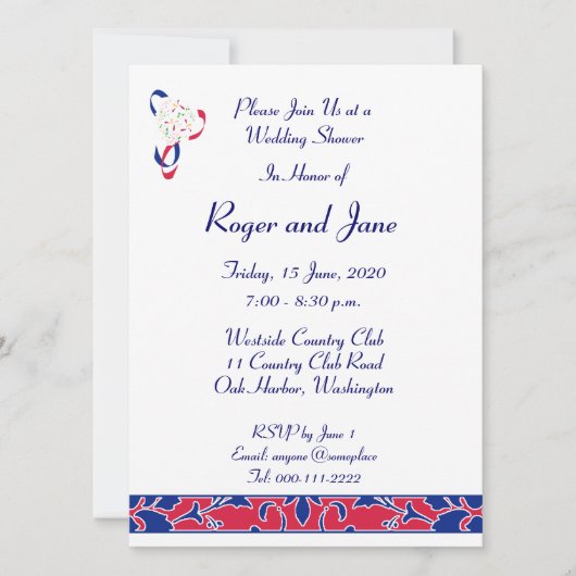 Rot, Weiß, Blau, Damaskus-Brautparty Einladung (Vorderseite)