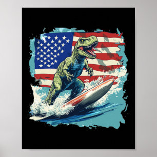 Rot Weiß Blau Dinosaurier surft für patriotischen  Poster