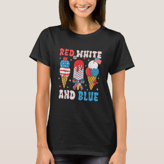Rot Weiß Blau Eis am Stiel USA-Flagge Patriotisch T-Shirt