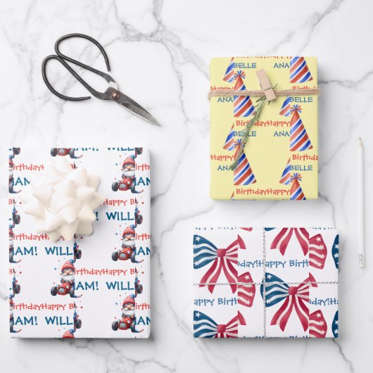 Rot-Weiß-Blau-Festparty Geschenkpapier Set (Vorderseite)