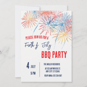 Rot-Weiß-Blau Feuerwerksparty zum 4. Juli Einladung