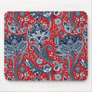 Rot Weiß & Blau Floral Paisley Boheme Boho Mousepad