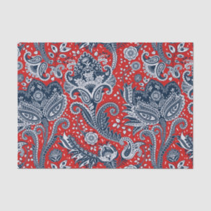 Rot Weiß & Blau Floral Paisley Boheme Boho Seidenpapier