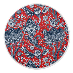 Rot Weiß & Blau Floral Paisley Bohemian Boho Keramikknauf