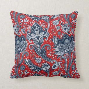 Rot Weiß & Blau Floral Paisley Bohemian Boho Kissen