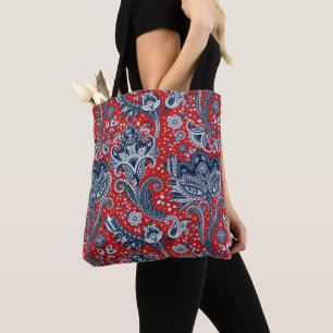 Rot Weiß & Blau Floral Paisley Bohemian Boho Tasche