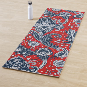 Rot Weiß & Blau Floral Paisley Bohemian Boho Yogamatte