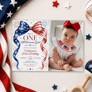 Rot Weiß & Blau Geburtstagsfoto im ganz amerikanis Einladung