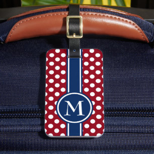 Rot-Weiß-Blau gepunktetes Monogramm Gepäckanhänger