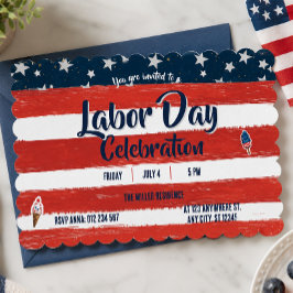 Rot-Weiß-Blau gestreifte Labor Day-Party Einladung