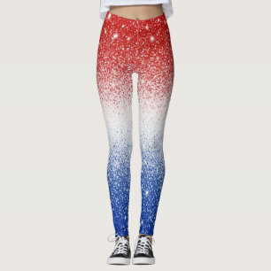 Rot Weiß Blau Glitter Gradient Patriotic Day Leggings