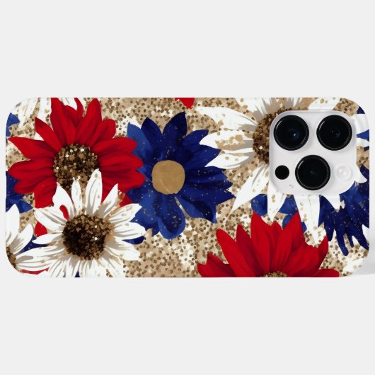 ROT-WEISS-BLAU-GOLD-GLITZER SIEHT SONNENBLUMEN AUS Case-Mate iPhone HÜLLE (Rückseite (Horizontal))