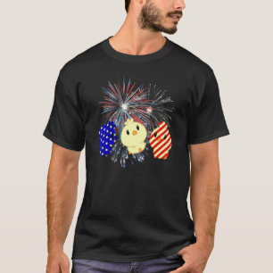 Rot Weiß Blau Huhn Feuerwerk 4. Juli Geschenke T-Shirt
