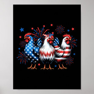 Rot Weiß Blau Huhn USA-Flagge Feuerwerk 4. Juli Poster