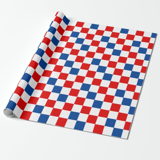 Rot Weiß Blau Kariertes Musterdesign Geschenkpapier (Ungerollt)