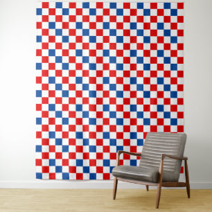 Rot Weiß Blau kariertes Musterdesign Wandteppich