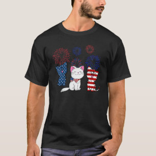 Rot Weiß Blau Katze USA-Flagge 4. Juli Patriotisch T-Shirt