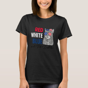 Rot Weiß Blau & Katze zu amerikanische Flagge 4. J T-Shirt