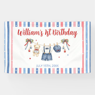 Rot Weiß & Blau Kleidung Jungen Geburtstag Banner