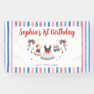 Rot Weiß & Blau Kleidung Mädchen Geburtstag Banner