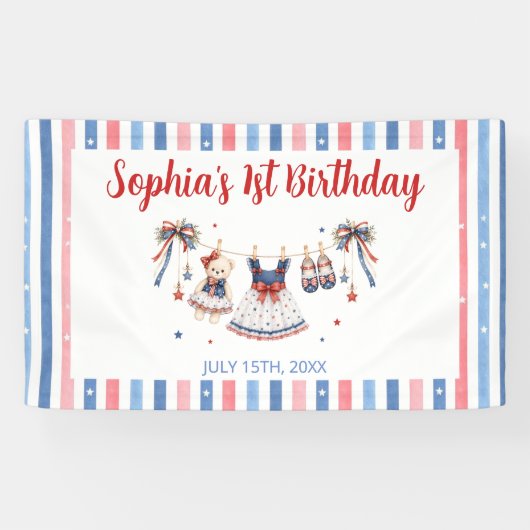 Rot Weiß & Blau Kleidung Mädchen Geburtstag Banner (Horizontal)
