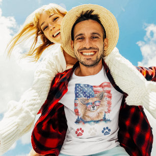 Rot Weiß Blau Langhaar Chihuahua Hund 4. Juli T-Shirt