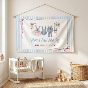 Rot Weiß Blau Mädchen Geburtstagsfeier Banner