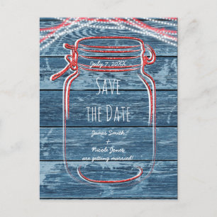 Rot Weiß & Blau Mason Jar & Lichter Save The Date Ankündigungspostkarte