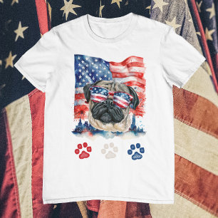 Rot Weiß Blau Mops Hund Amerikanisches Haustier 4. T-Shirt