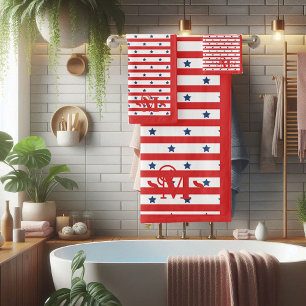Rot-Weiß-Blau-Muster Sterne Streifen Monogramm Badhandtuch Set