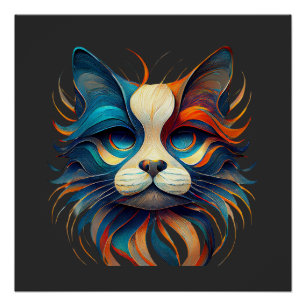 Rot Weiß & Blau Patriotische Katze Poster