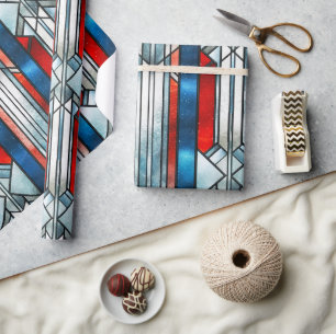 Rot Weiß Blau Patriotisches Buntglas 4. Juli Geschenkpapier