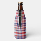 Rot, Weiß, Blau Preppy Madras Kariert Flaschenkühler (Flasche Rückseite)