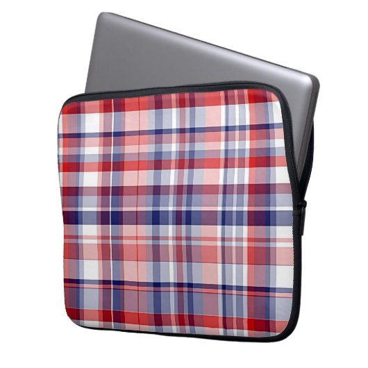 Rot, Weiß, Blau Preppy Madras Kariert Laptopschutzhülle (Vorderseite Links)