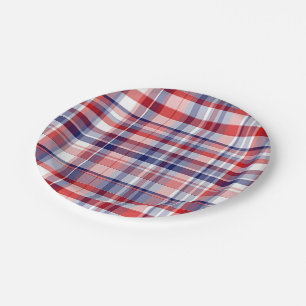 Rot, Weiß, Blau Preppy Madras Kariert Pappteller