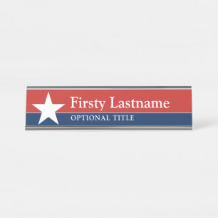 Rot Weiß Blau Stern Individueller Name Titel Schreibtischnamensplakette