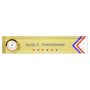 Rot Weiß Blau / Sterne (Ihr Name) Gold Hintergrund Namensplakette