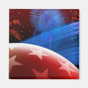 Rot Weiß Blau Sterne und Feuerwerk Magnet