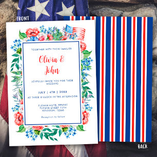 Rot Weiß Blau Streifen 4. Juli Patriotische Hochze Einladung