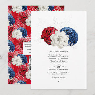 Rot-Weiß-Blau USA Amerikanischer QR-Code Hochzeit Einladung