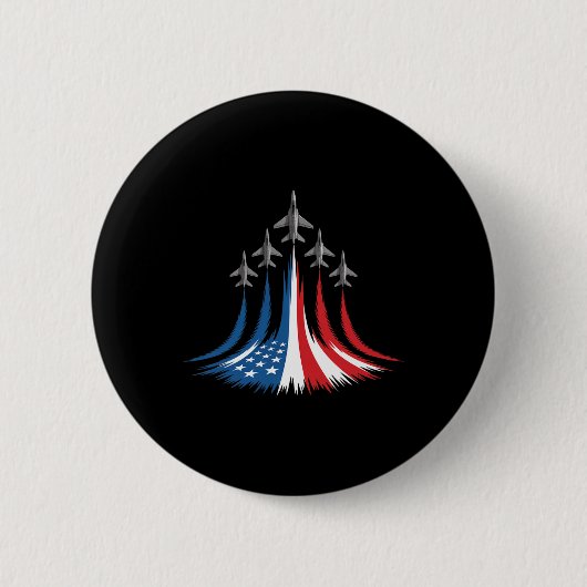 Rot Weiß Blau USA-Flagge-Kampfjets 4. Juli Button (Vorderseite)