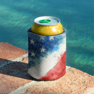 Rot-Weiß-Blau-Wasserfarbe-Amerikanische-Flagge Dosenkühler