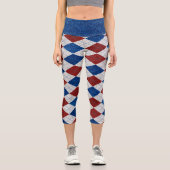 Rot, Weiß, Blaue Raute 4. Juli Glitzer Capri Leggings (Vorderseite)