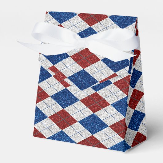 Rot, Weiß, Blaue Raute 4. Juli Glitzer Geschenkschachtel (Vorderseite)