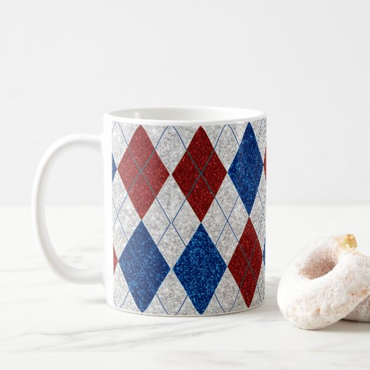 Rot, Weiß, Blaue Raute 4. Juli Glitzer Kaffeetasse (Mit Donut)