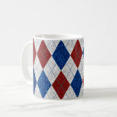 Rot, Weiß, Blaue Raute 4. Juli Glitzer Kaffeetasse (Vorderseite Links)