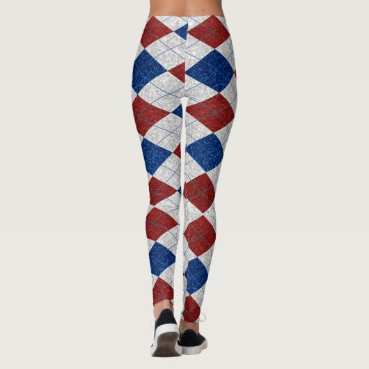 Rot, Weiß, Blaue Raute 4. Juli Glitzer Leggings (Rückseite)