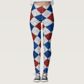 Rot, Weiß, Blaue Raute 4. Juli Glitzer Leggings (Vorderseite)