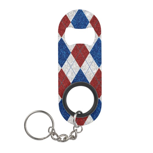Rot, Weiß, Blaue Raute 4. Juli Glitzer Mini Flaschenöffner (Vorderseite)